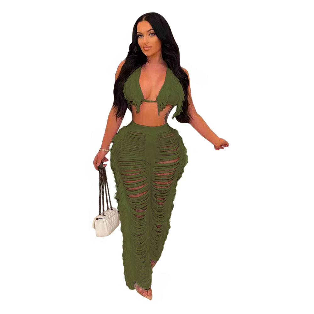 420g Weight Sleeveless Sleeve Length Spandex Fabric Type Pant Co-ord Set Sets Type 2 Pieces Set Quantity Holiday, Beach Occasion V Neck Neckline Regular Fit Fit Type Solid Color Pattern Summer Season Women's Gender Sexy Style Holiday Beach Women's Sexy Solid Color Spandex Pant Co-ord Set Pants Sets 11