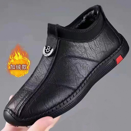 Soft leather soft sole one-piece men's casual leather shoes, padded and thick warm low-top cotton shoes for dad