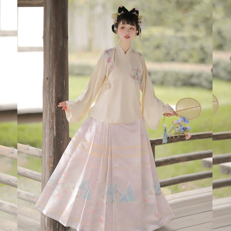 Оригинальная китайская одежда [Mengling олень] Пипа рукава имитация макияжа цветы улучшенные конские плиссированные юбки весной и осенью