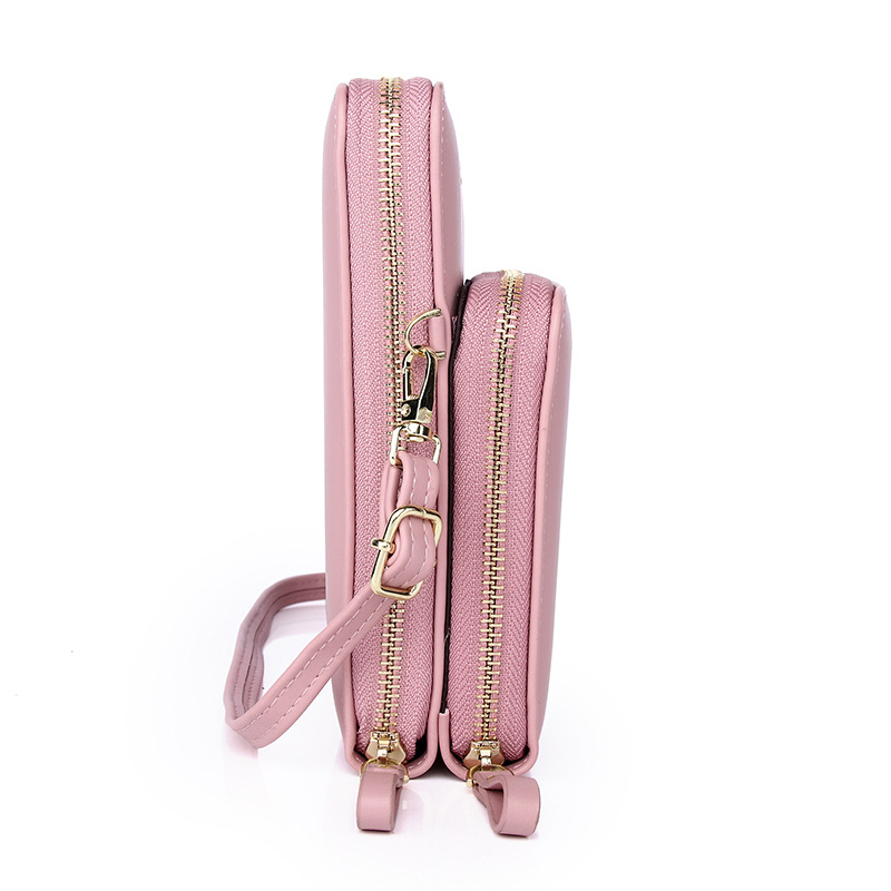 2021 estilo coreano moda multi-tarjeta vertical teléfono móvil bolsa teléfono móvil almacenamiento pu teléfono móvil bolsa femenina crossbody cremallera doble capa hembra