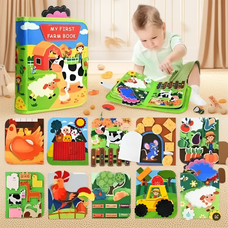 Libro de rompecabezas de fieltro Transfronterizo Amazon Educación temprana para niños Iluminación Animal Farm Libro ocupado Libro de aprendizaje de historias para bebés