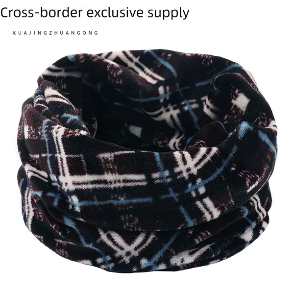 Autumn and Winter Printed Warm Short Plush Neck Warmer, European and American Style, Unisex Single-Loop Double-Layer Knitted Neck Warmer, Thickened for Warmth