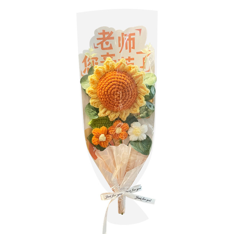 教師への感謝祭のひまわりの花束の小さなギフト、学校の始まりに実用的な教師の日の手織り花束の完成品|undefined
