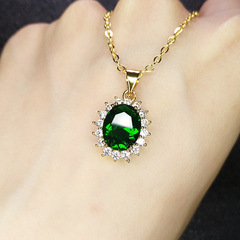 廠家批發仿綠碧璽戴王妃吊墜祖母綠寶石項鍊太陽花綠水晶滿鑽項鍊