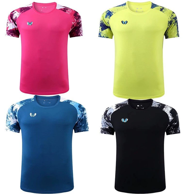 Новая одежда для настольного тенниса, летняя спортивная одежда с короткими рукавами, быстросохнущая дышащая футболка для мужчин, женщин и детей, тренировочная и соревновательная одежда с принтом.