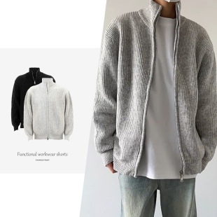 [CSMY] WEERE Autumn and Winter New Knitted Zipper Jacket Lazy Loose Casual Turtleneck Sweater Cardigan Men
