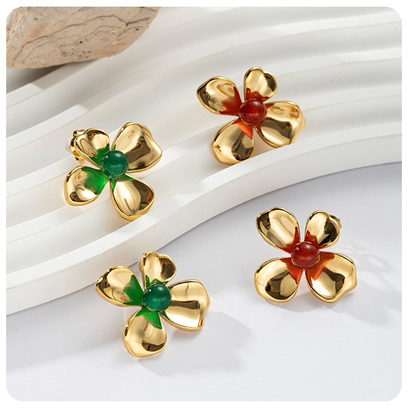 Taina Amazon orejetas de acero inoxidable flores de titanio anillo de piedra natural joyería de moda viajes