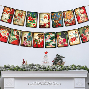 Cross-border Christmas festival layout flower scene Victorian style Santa Claus elk flag banner