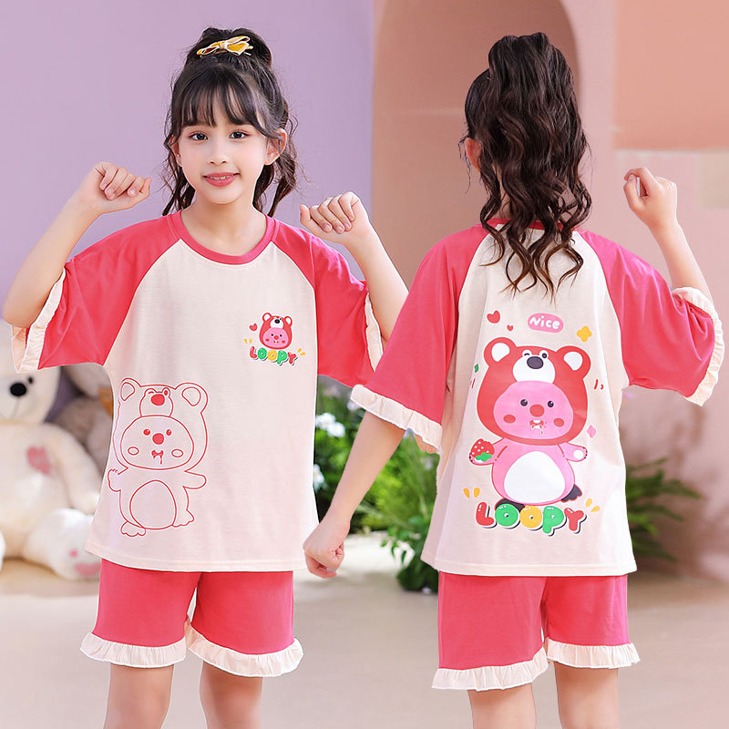 Verano niñas pijamas algodón peinado fino traje de manga corta niños niñas estilo occidental grande lindo homewear