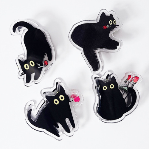 Acrylic Anime Big-Eyed Small Black Cat PP Clip Multifunctional Peripheral Cartoon Cute Folder Student Book Clip Wholesale