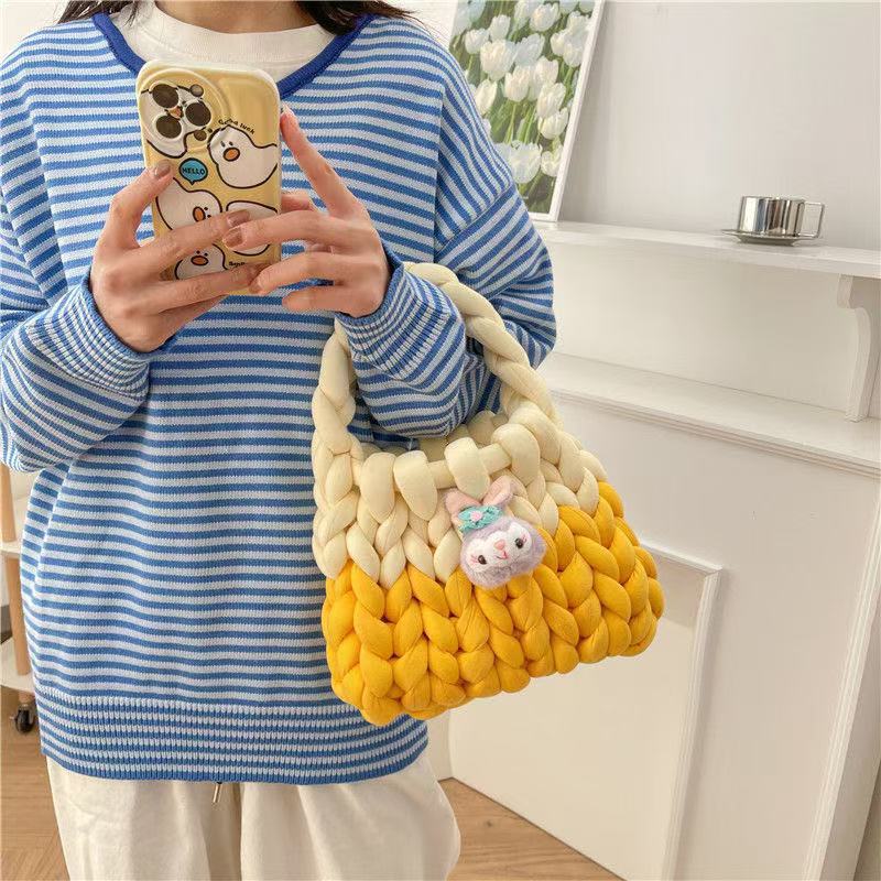 Nuevo coreano casero islandés lana trenzada DIY material bolsa de lana ultra gruesa moda tela de lana tejida a mano bolsa de mano
