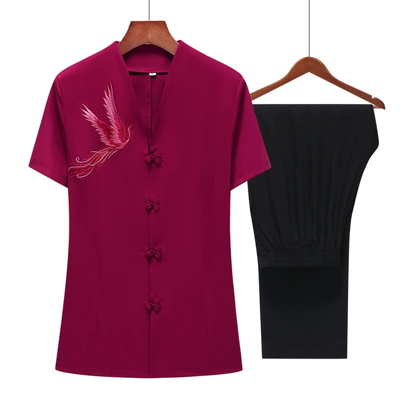 Костюмы в китайском стиле, официальная одежда в китайском стиле, парные костюмы с воротником-стойкой и короткими рукавами, парные костюмы Тан, летние костюмы с короткими рукавами для мужчин и женщин.