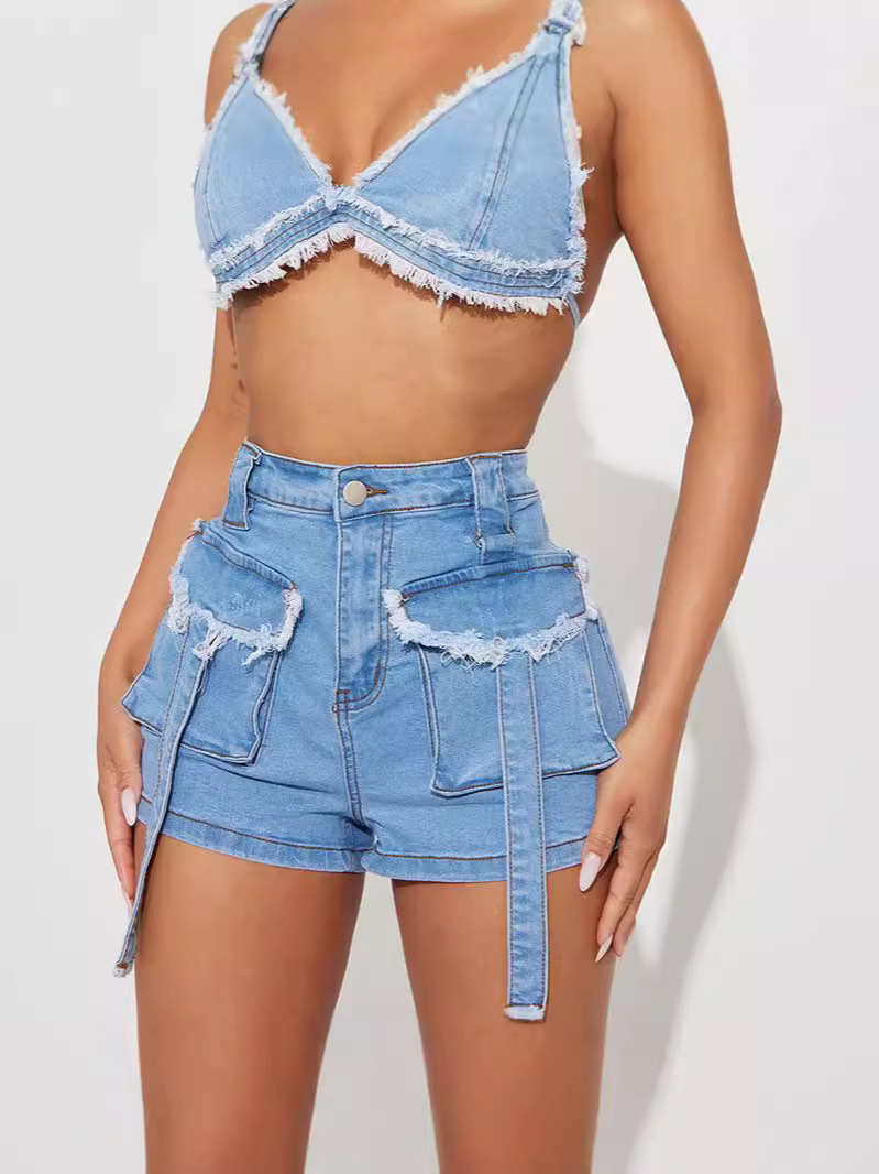 Pantalones Cortos de Mezclilla Cargo para Mujer de Mezclilla de Algodón con Bolsillos