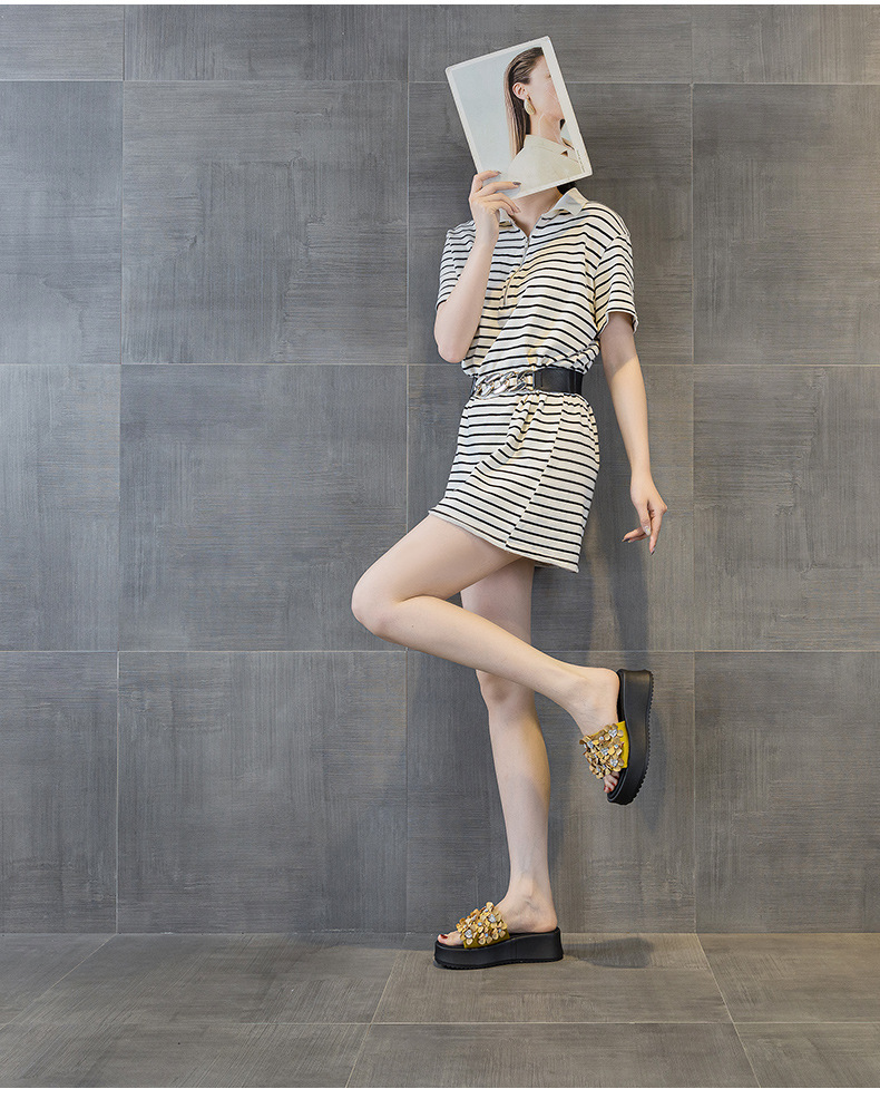 Dép sandal nữ quai chữ V đế dày thời trang — Đen 5076, Vàng 5076 chi tiết 17