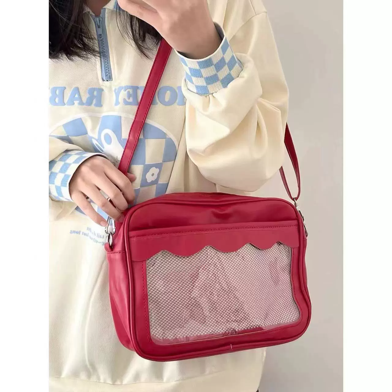 PU Transparent One-Shoulder Crossbody Bag, 28×20×7 cm, Japanese-style Cute Cartoon DIY