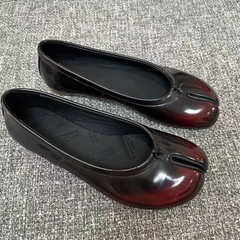 复古分趾鞋浅口单鞋女一脚蹬做旧平底鞋红色猪蹄芭蕾舞鞋