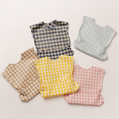 ins the republic of korea new pattern baby Having dinner Bib Sleeveless Bibs waterproof Burqa Infants lattice Saliva towel