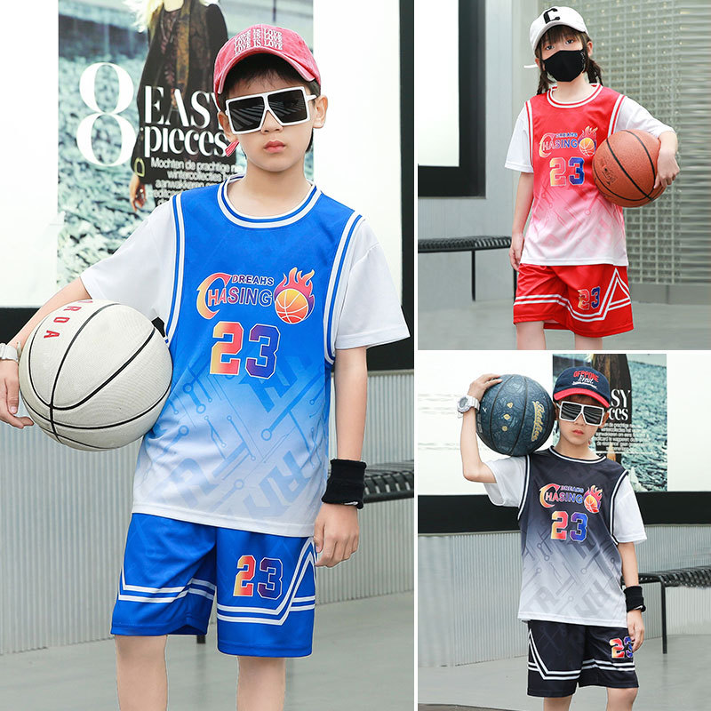 Children's Short-sleeved Sports suit Boys and Girls Basketball Suit Summer Outdoor Casual Clothes Quick-drying Two-piece Jersey