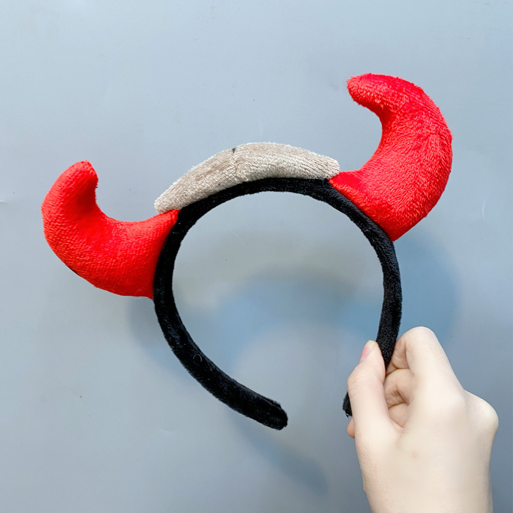 Korean Plush Horns Wide Headband display picture 5