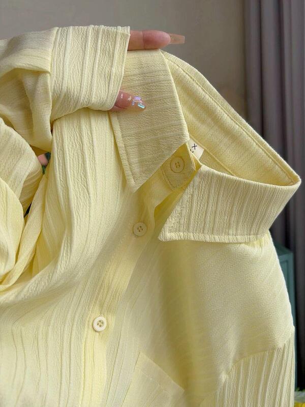 Nai Fufu sun-protective shirt, women's goose-yellow striped shirt, women's sun-protective cardigan, stylish and chic autumn shirt