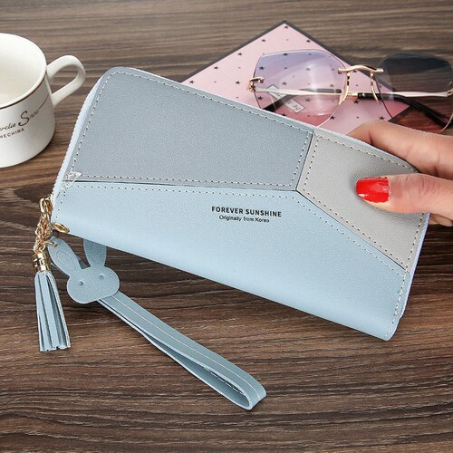 New Korean-style women's wallet student long zipper large capacity handbag fashionable color-matched phone bag