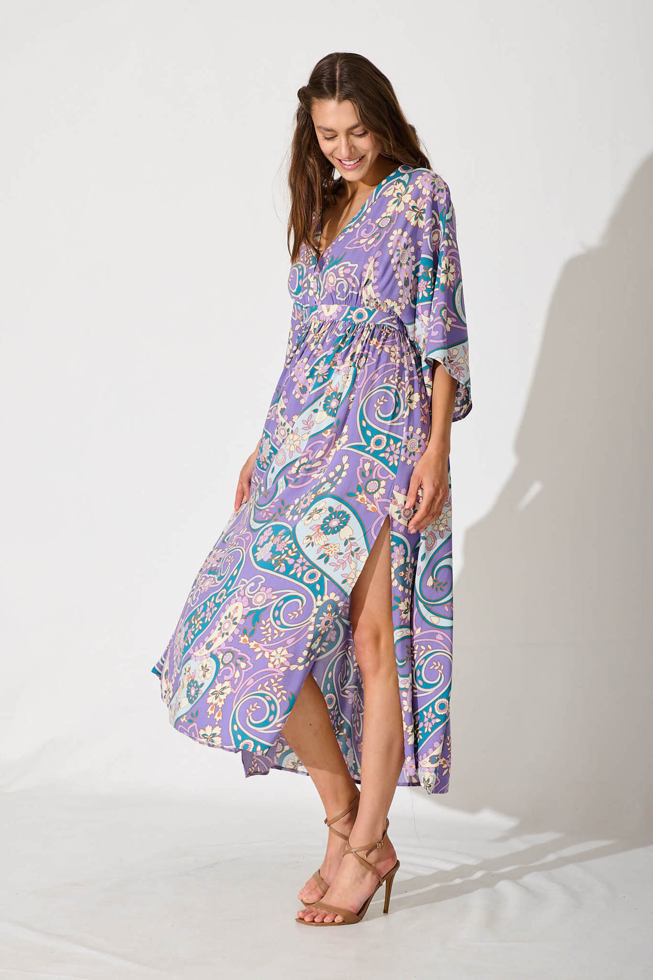 Summer Batwing Sleeve V neck Waist Slimming Maxi Dress Beach Holiday Dress