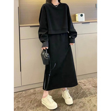 慵懒风时尚洋气卫衣连体裙套装女2025春秋新款大码胖MM减龄半身裙