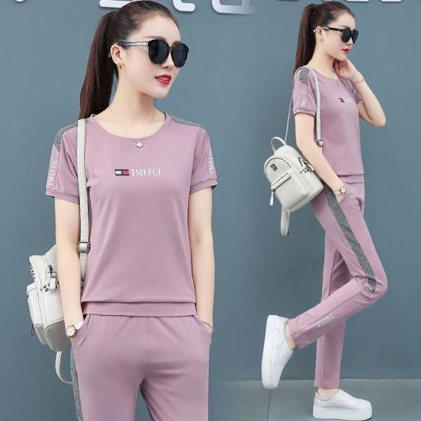 Contrast Color Sports Short-Sleeved Suit for Women, Loose-Fitting Korean Style, Multiple Colors, Summer Wear, New Style, Fashionable and Casual Two-Piece Set