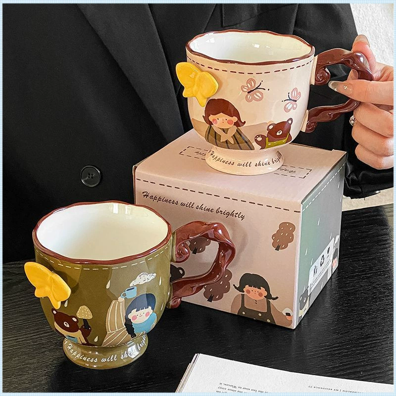 Горячая продажа ретро-девушка милая кружка офисного кофе с высоким содержанием цвета чашка завтрак с ручной подаркой чашка с водой