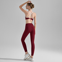 裸感交叉美背瑜伽背心女两件套瑜伽套装无尴尬线带口袋提臀瑜伽裤