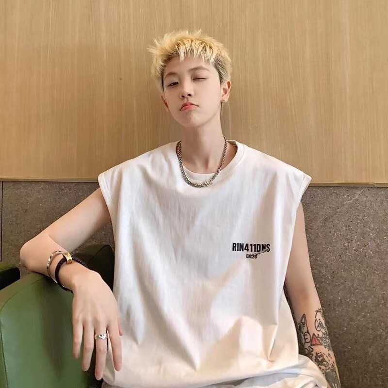 2025 Sleeveless American Summer Large Size Loose Casual Men's Sports Trendy Hong Kong Style Waistcoat Undershirt
