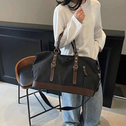 New Style Travel Canvas Tote Bag, Men's Fashion Trendy Large Capacity Short Trip Shoulder Bag Luggage Bag