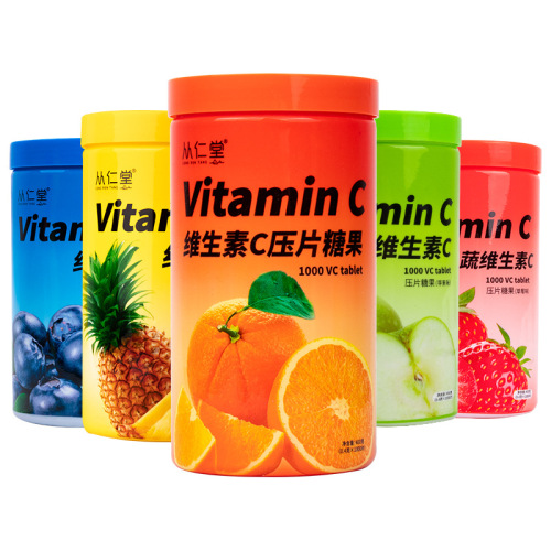 Chewable Vitamin C Tablets with Multiple Flavors, VC Fruit Tablets, Orange Flavored Granules, Vitamin C Pressure Tablets Candy