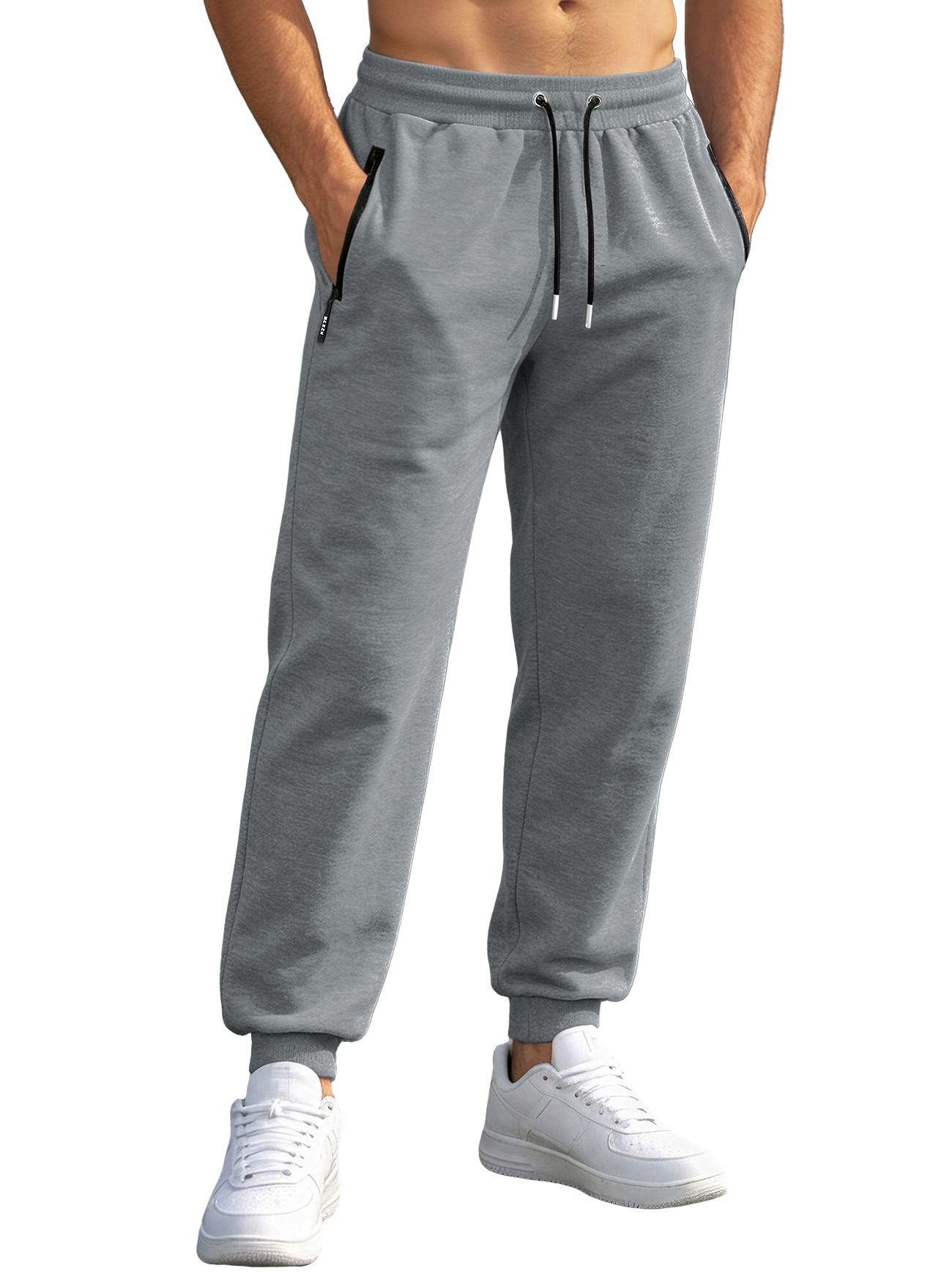 Amazon tamaño europeo pantalones deportivos de hombre pantalones casuales con cremallera, pantalones deportivos de color sólido para correr pantalones