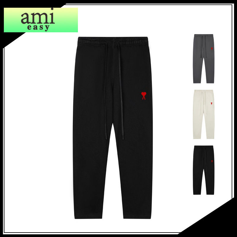 Ami&Easy Small Heart Embroidery Casual Pants for Men, Spring and Autumn Fashion Long Pants, Sports Casual Straight-Leg Loose Pants