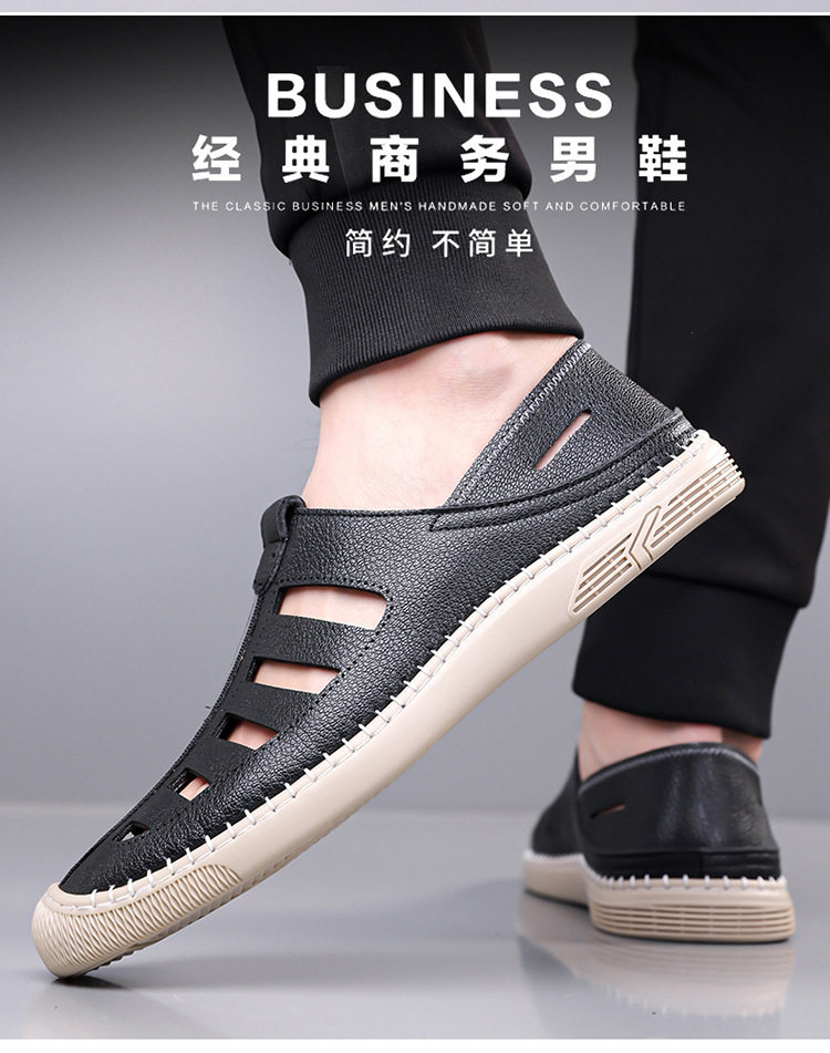 Giày lười sandal nam thoáng khí khoét lỗ, mũi tròn, đế cao su chống trượt — Màu nâu, màu đen chi tiết 5