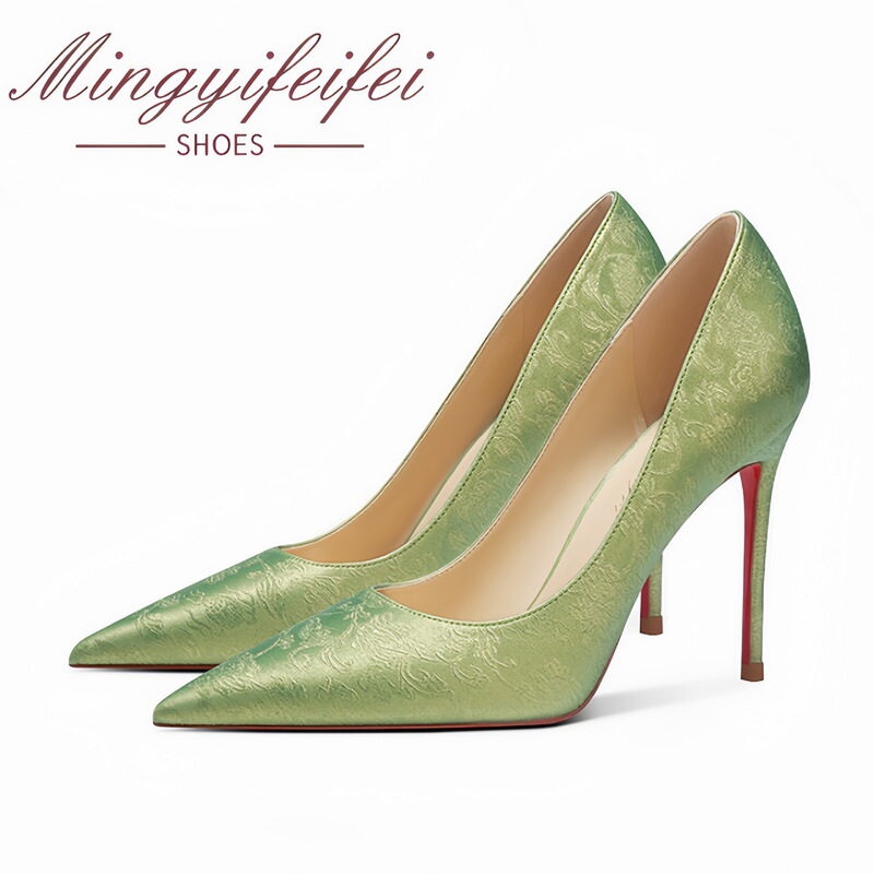 In-Stock 2026 New Style Shallow-Mouth Women's Shoes, Spring and Summer Genuine Leather Chinese-Style Satin Pointed-Toe High Heels Wholesale