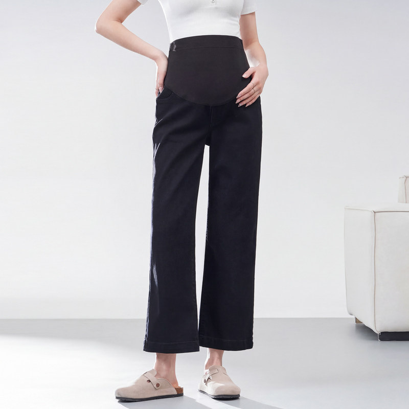 Maternity Jeans for Spring and Summer, Black Straight-Leg Cigarette Pants for Petite Women, 2026 New Spring Style, Maternity Cropped Pants