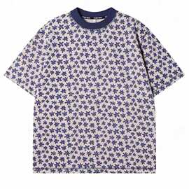 2026春夏季爆款凉感天丝短袖T恤男潮流欧版上衣碎花时尚打底衫男