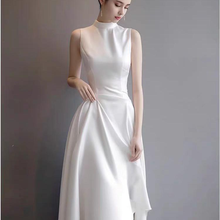 French White Dress Irregular Temperament Banquet Annual Meeting Birthday Party Socialite Engagement Evening Dress dress Women