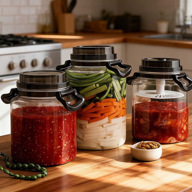 Kimchi Jar Food-Grade Plastic Bottle Empty Bottle Storage Preservation Box Pickle Chili Sauce Storage Sealed Jar with Handle