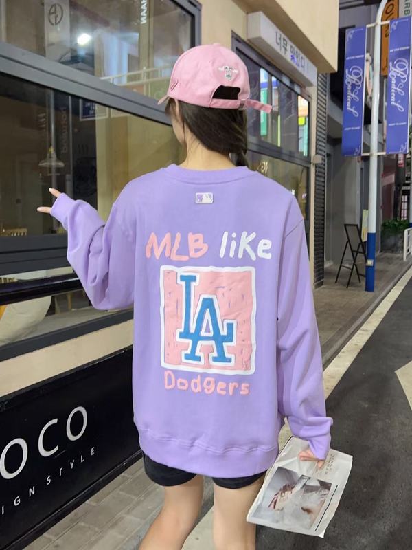 正确高品MLB韩国潮牌秋冬新款发泡涂鸦印花男女同款宽松圆领卫衣|undefined