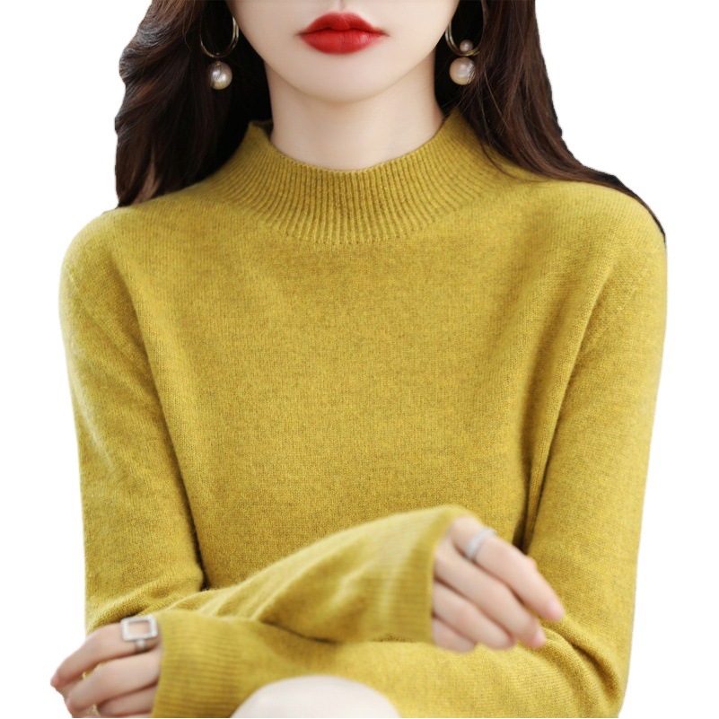 Ropa de primera línea suéter de cuello alto para mujer 100 lana pura Otoño e Invierno camisa de fondo de punto suéter de cachemira Suelto