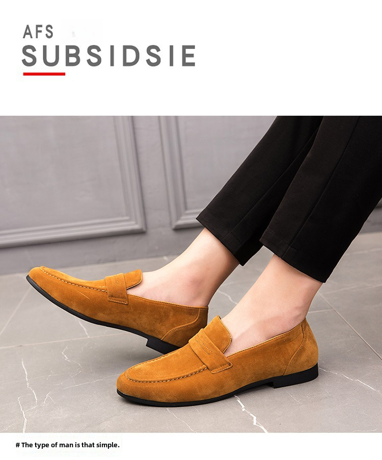Large Size Men's Lazy Leather Shoes British Style Casual Daily Loafers Simple Suede Slip-on Fashionable Shoes_vogvips.com