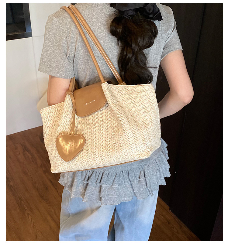 French niche straw woven large-capacity tote bag for women 2025 summer casual vacation beach woven single-shoulder bag trend full figure