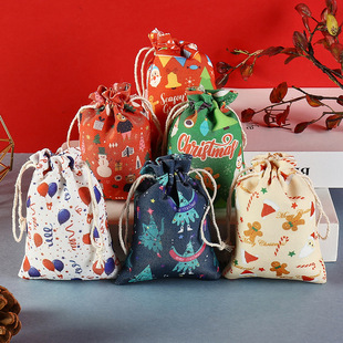 Manufacturer Wholesale Polyester Digital Printing Christmas Canvas Bag Christmas Gift Packaging Bag Snack Apple Bag Packaging