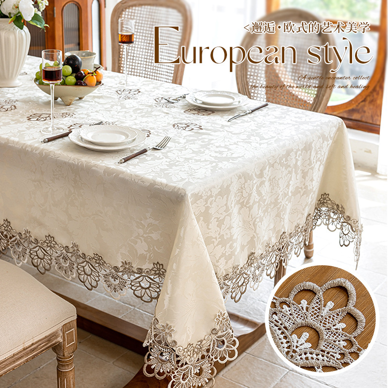 Fuente spot de fábrica imitación satinado mantel jacquard hueco bordado europeo mesa de centro gruesa aislamiento térmico y antiescaldado mantel