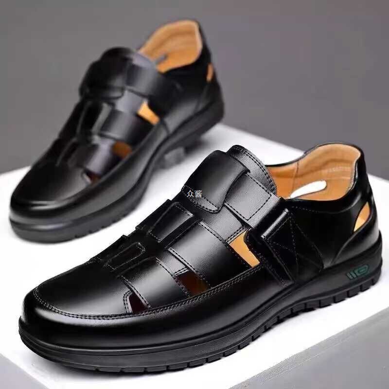 Genuine Leather Inside and Out] Men's Casual Sandals, Soft-Soled Non-Slip Clogs, Genuine Leather Beach Shoes That Can Be Soaked in Water and Do Not Smell Like Feet