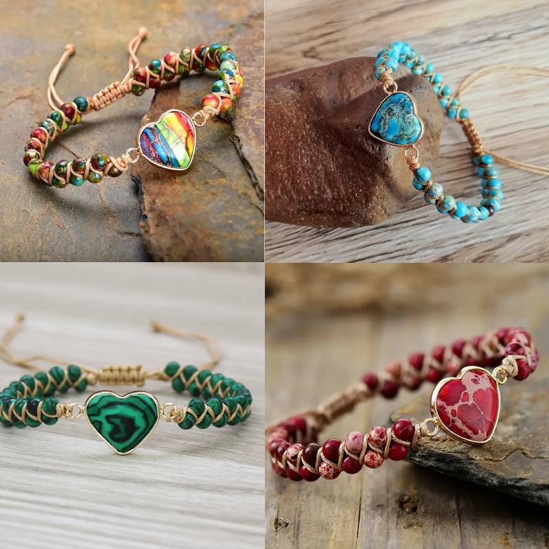 Cross-Border Hot-Selling European and American Style Women's Heart-Shaped Bracelet Inlaid with Colorful Natural Stone Niche Design Bracelet High-End Bracelet
