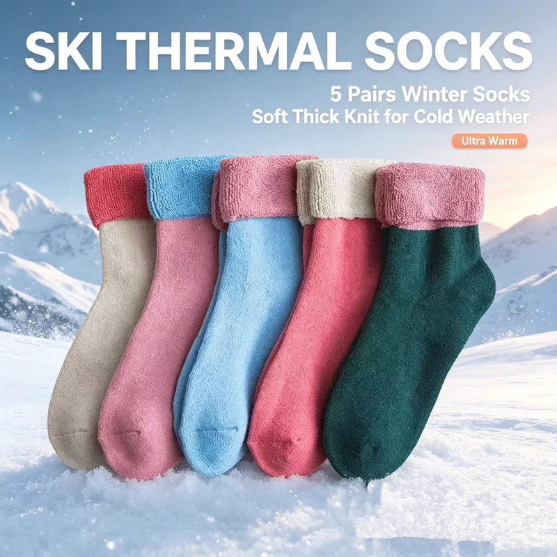 Thick Women's Rabbit Wool Socks, Mixed Crew Socks, Winter Socks, Thick Winter Warm Wool Socks, Women's Thick Socks, Christmas Fleece-Lined